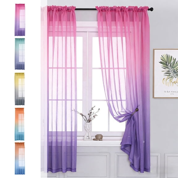 RBCKVXZ Ombre Gradient Sheer Curtains 2 Panels Set, Semi Transparent Voile Drapes with Rod Pocket for Living Room Bedroom, Light Filtering Window Coverings for Large Windows - 96x52 Inch