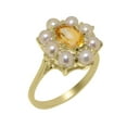 thumbnail image 1 of LBG British Made 14k Yellow Gold Natural Citrine & Cultured Pearl Womens Cluster Ring - 33 size options - Size 11.25, 1 of 6
