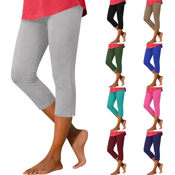 Admvng Women's Capri Leggings with Side Zipper Hem High Waist Casual Cropped Pants