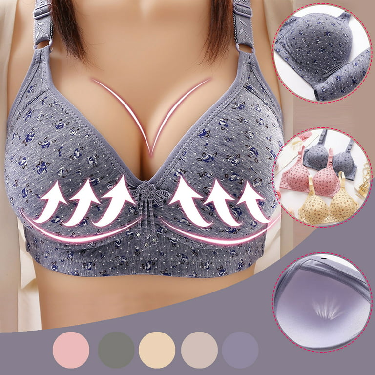 TQWQT Bras for Women, Woman's Fashion Plus Size Wire Free Printing  Comfortable Push Up Hollow Out Bra Underwear,Blue 42