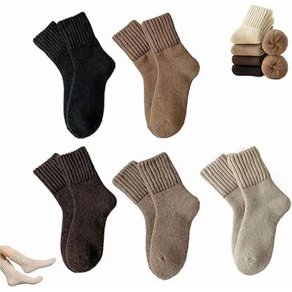 2026 New 5 Pairs Women's Solid Mid-calf Socks, Soft Comfy Warm Thick Cute Knit Crew Socks Multipack, Fuzzy Thick Warm Winter Thermal Cotton Crew Socks
