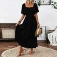 thumbnail image 4 of CharmCyan Women Square Neck Short Sleeve Maxi Dress Elegant Loose Fit Flowy Long Dress Summer Casual Solid A Line Sundress Black L, 4 of 5