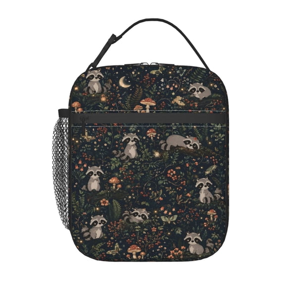 Cute Raccoon Woodland Lunch Bag Reusable Thermal Lunch Box with Handle for Women and Men