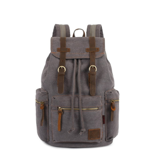 KAUKKO Vintage Casual Canvas and Leather Rucksack Backpack, 1Grey