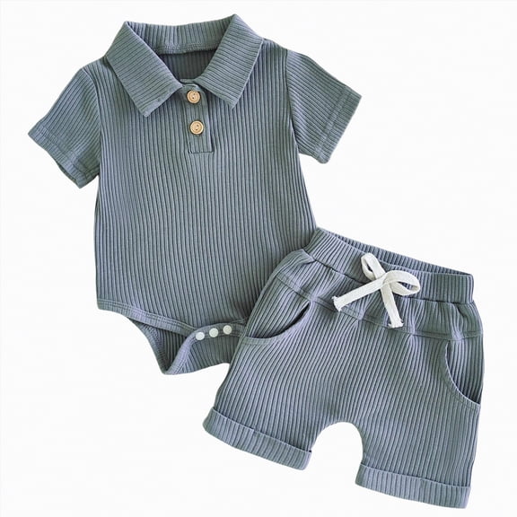 Kogui Newborn Boy Clothes Set Baby Boys 2-Piece Short Sleeve Bodysuit & Cargo Pocket Short Set 0 3 6 9 12 18 24 Months (Blue,12-18 Months)