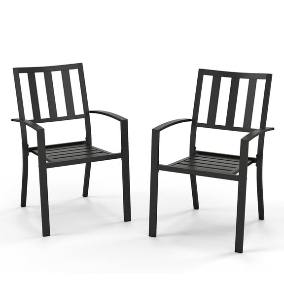 Set of 2 Outdoor Patio Dining Chairs, All-Weather Metal Armchairs, Black