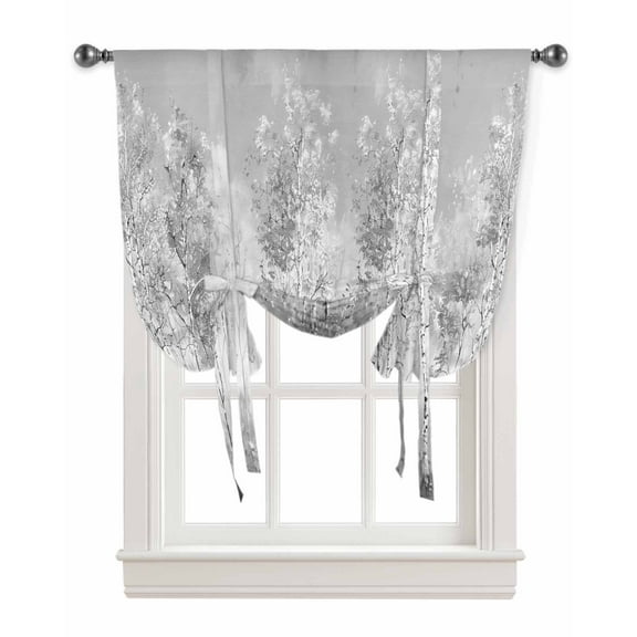 Grey Vintage Tie Up Curtains for Kitchen Bathroom Bedroom Windows 54 Inch Length, Modern Abstract Art Oil Paiting Balloon Drape Curtains Shade Rod Pocket Drapery Curtain Panel, 42"x63"