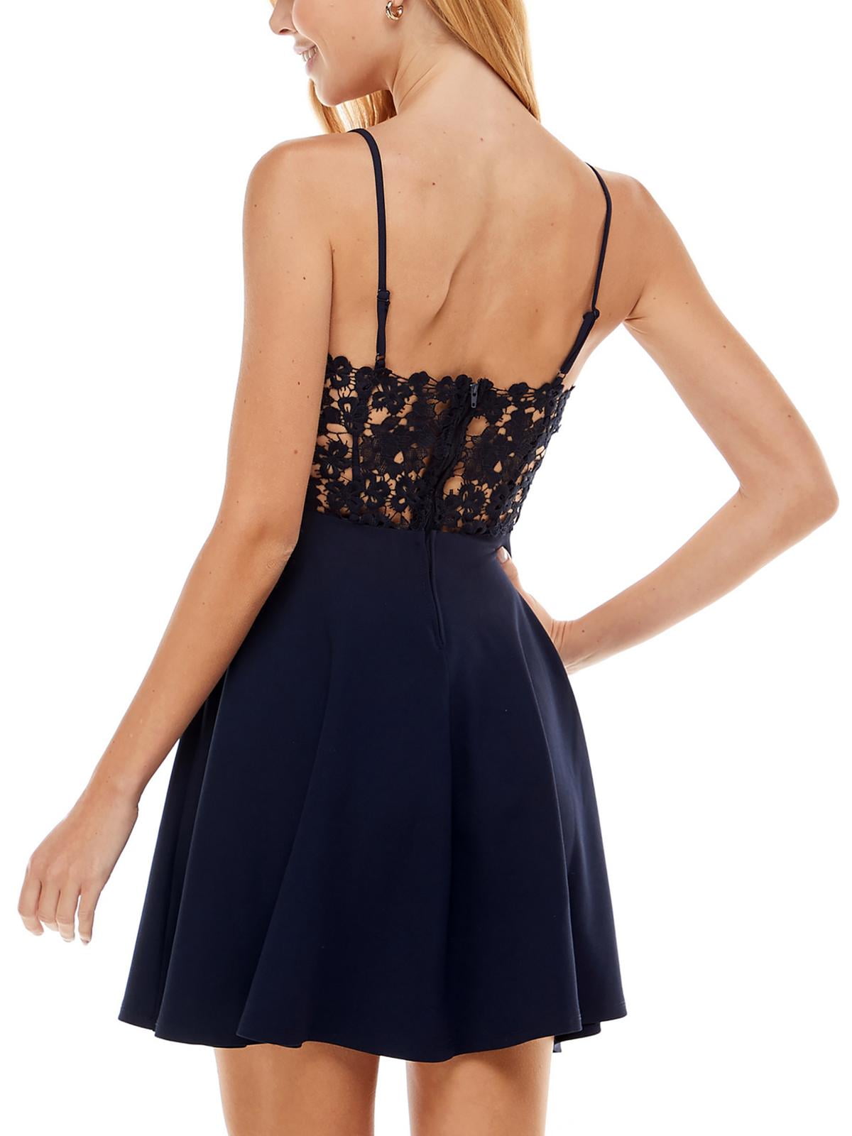 city studios juniors' lace fit & flare dress City Studios Womens Juniors Lace Overlay Mini Fit & Flare Dress Pink 3 at Amazon Women's Clothing store