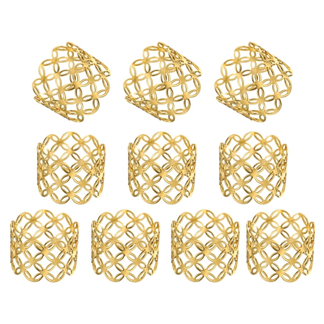 Anillos para Servilletas de Oro Uxcell, Soportes de Cobre Hueco con Patrón de Moneda para Cena, 12 Pcs