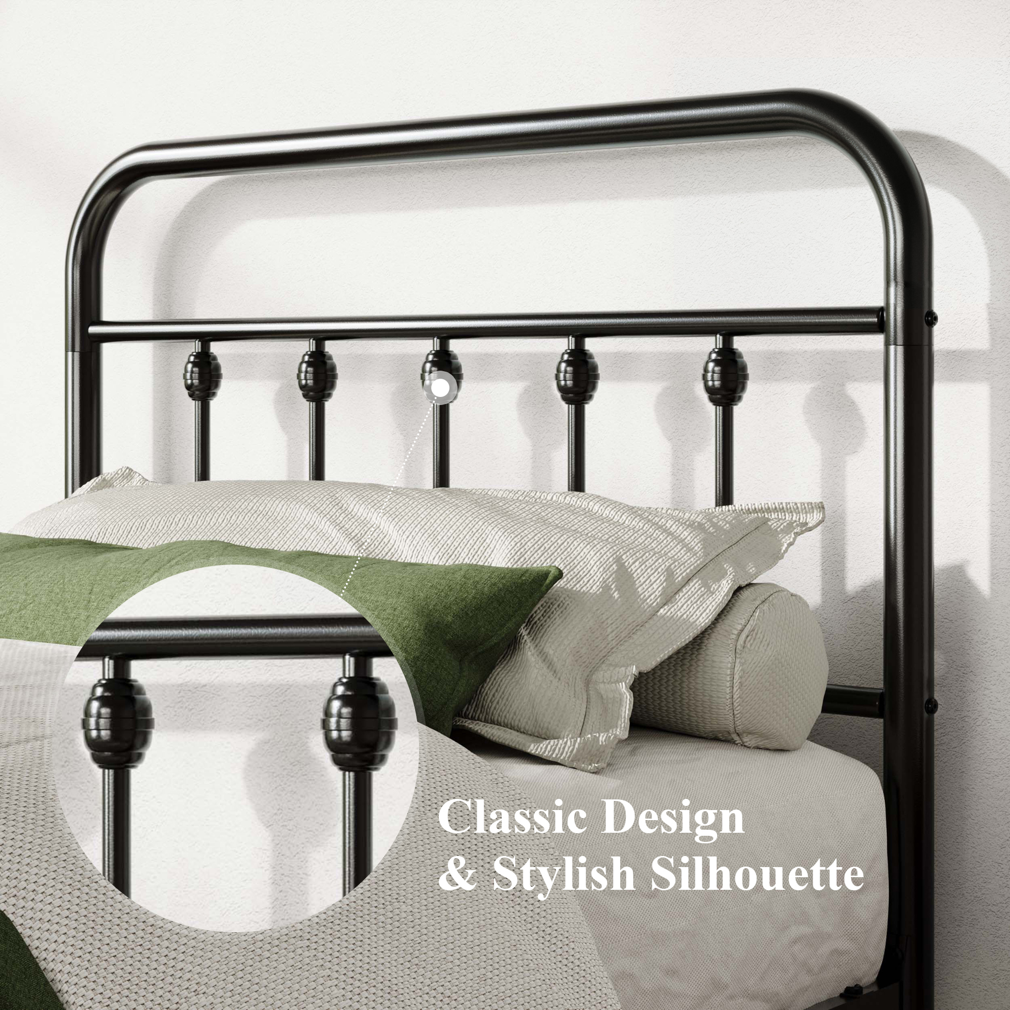 Allewie Twin Metal Platform Bed Frame with Vintage Pattern Headboard/Footboard, No Box Spring Needed, Black