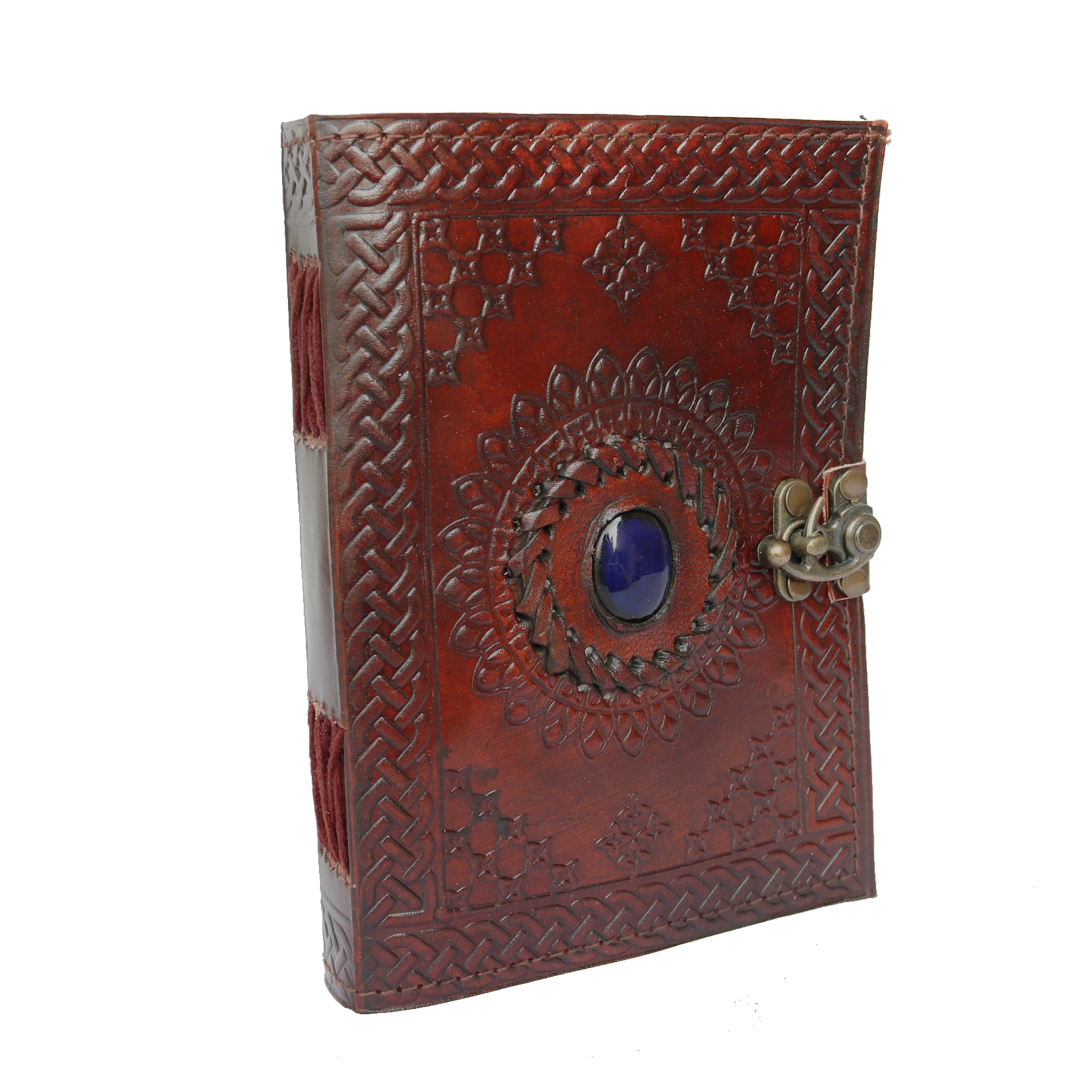 Jaald Leather Journal with Blue Stone Rustic Refillable Blank Notebook Vintage Travel Diary Scrapbook Sketchbook Gift for Men Women
