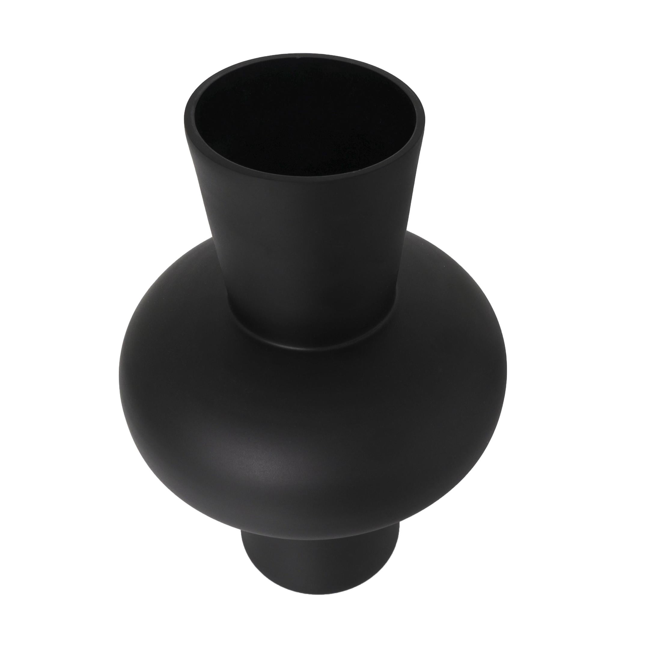 DecMode 12", 10"H Trumpet Black Glass Vase with Wide Rounded Center, Set of 2