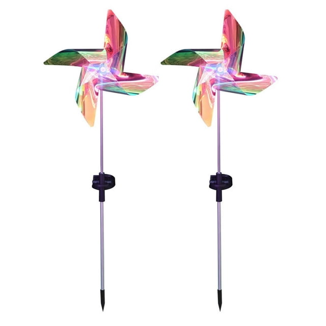 2 pcs Solar Wind Spinner with LED Lighting - Decorative Garden Yard Decor for Nighttime Enchantment