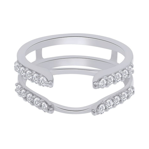 Round White Cubic Zirconia Enhancer Guard Ring in 10k White Gold Ring Size - 5.5