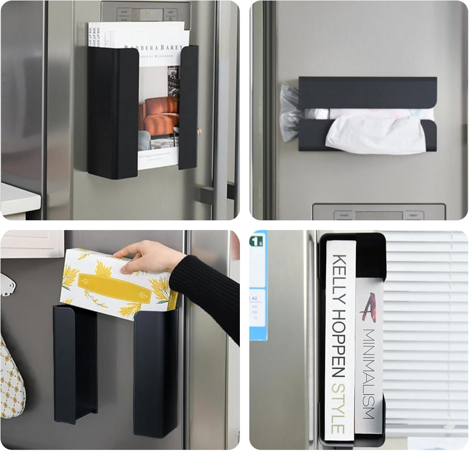 4.33 Inch Wide Magnetic Paper Towel Holder for Fridge,Magnetic Dryer Sheet Holder,Glove Box Holder for Kitchen,Black