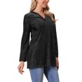 thumbnail image 4 of INSPIRE CHIC Women's Top Glitter Velvet V Neck Long Sleeve Metallic Tunic Blouse Loose Party Sparkle Blouse S Black, 4 of 6