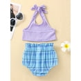 thumbnail image 3 of hirigin Toddler Girls Summer Outfit Sets Purple Hanging Neck Tank Tops + Plaid PP Shorts, 3 of 9
