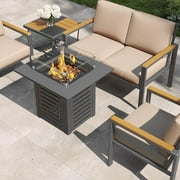 JXXM 28 Fire Pit Table, 50,000 BTU Steel Gas Firepit with Lid and Glass Wind Guard, Black