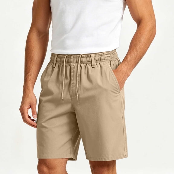 Men's Casual Elastic Waist Shorts, Drawstring Summer Shorts with Pockets, Relaxed Fit Lightweight Everyday Shorts Summer Casual & Outdoor Wear Yellow XL
