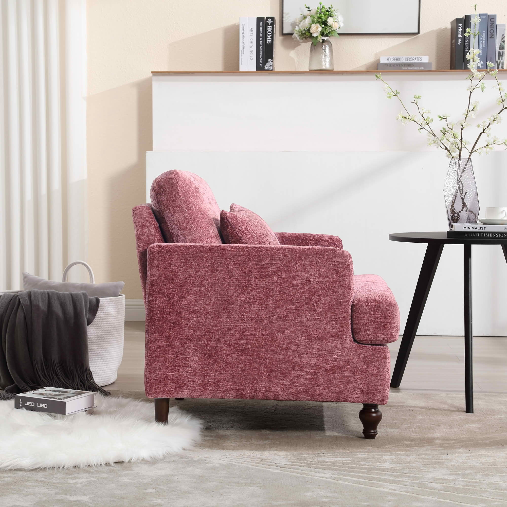 MAYEERTY 29.53-Inch Mid Century Chenille Tufted Studded Accent Armchair, Solid Wood Frame Upholstered Club Lounge Chair for Living Room Bedroom Reading Office
