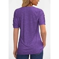thumbnail image 2 of Ladiyo Ladies Summer Casual Solid Color Hollow V-Neck Ruched Slim Fit T-shirt Top S-2L, 2 of 4