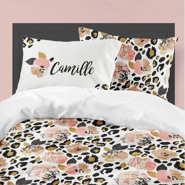 Juego de cama infantil personalizado Leopard Love (edredón o funda nórdica)