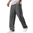 thumbnail image 2 of Nestiefly Mens Cotton Linen Pants, Casual Fabric Loose Comfort Trousers Drawstring Pockets Golf Pants Dark Gray L, 2 of 6