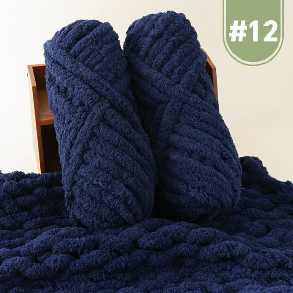 XmhyTop-A 500g Jumbo Cotton Acrylic Yarn Chunky Knitting Yarn for Hand Knitting, Soft Variegated Yarn,Drak Blue