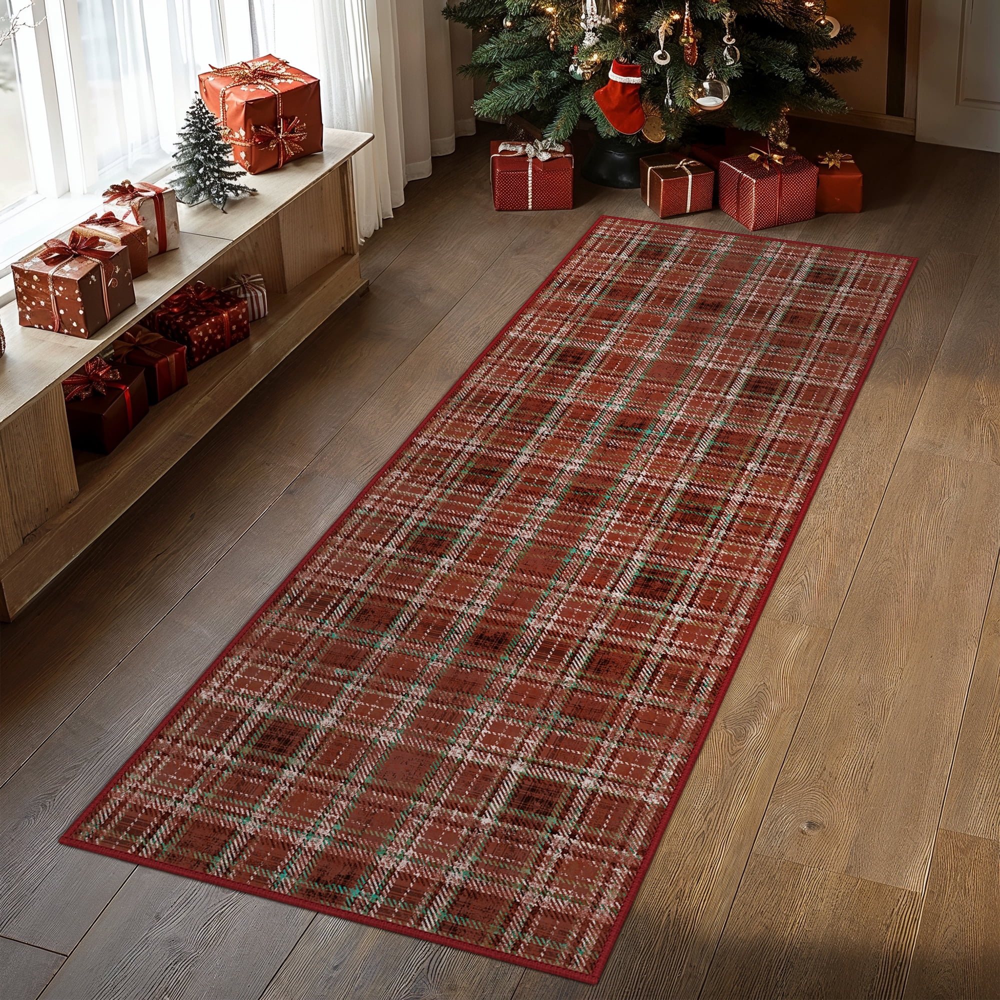 KUETH Christmas Area Rug 2×7 Indoor Kitchen, Christmas Rugs for Living Room,Machine Washable Rug,Printed Holiday Decor, Non-Slip Rug, Bedroom, Dinning Room