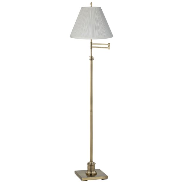 360 Lighting Swing Arm Floor Lamp Antique Brass White Mushroom Pleated Empire Shade For Living Room Reading Bedroom Office Com 360 Lighting Swing Arm Floor Lamp, Adjustable Arm Floor Lamp