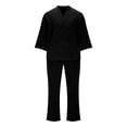 thumbnail image 4 of QATAINLAV Men's 3/4 Sleeve 2 Piece Vacation Outfits Casual V Neck Henley Shirts and Wide Leg Pants Matching Sets Vacation Clothes, Black, XL, 4 of 9