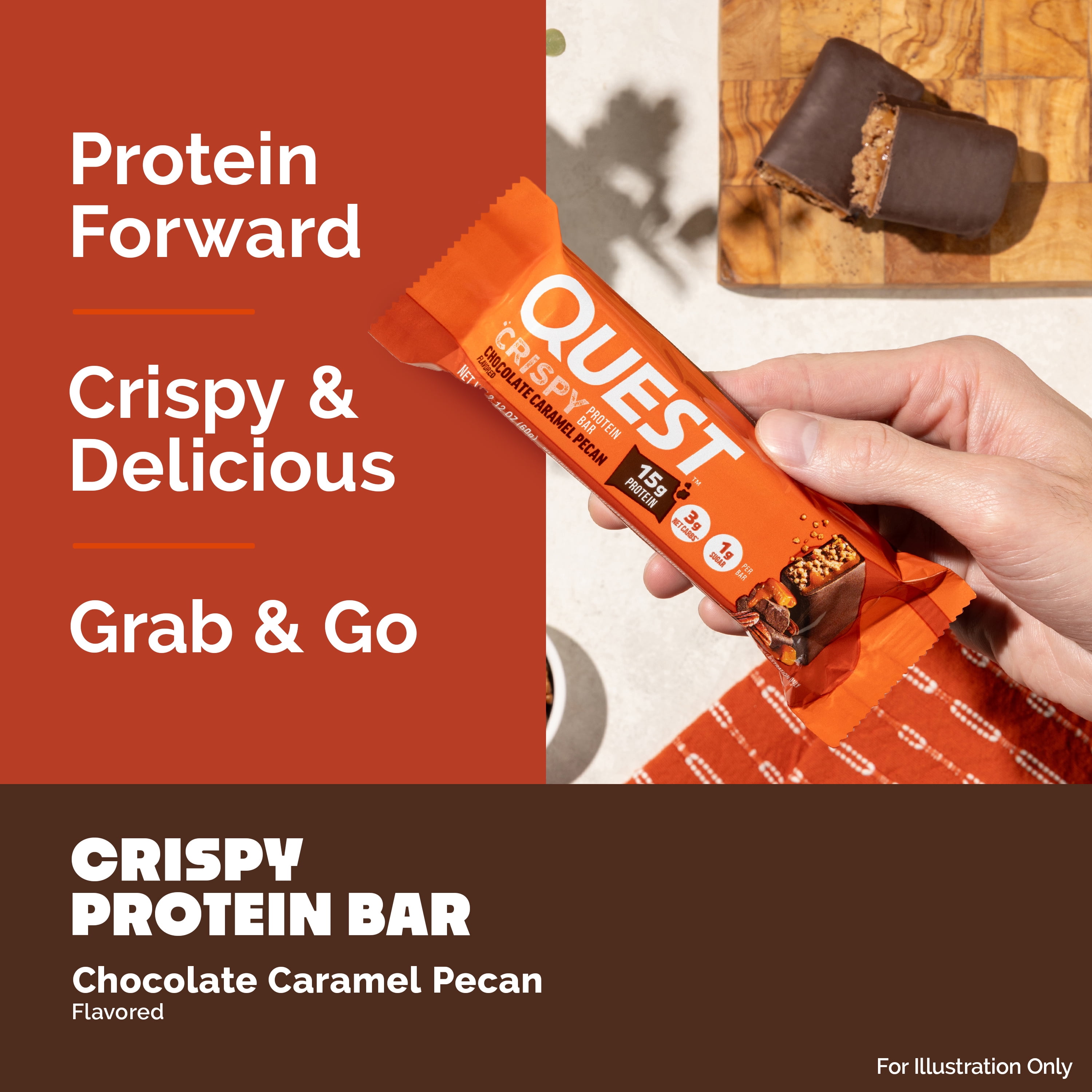 Quest Crispy Hero Protein Bars, Low Carb, Keto Friendly, Chocolate Caramel Pecan, 4 Count