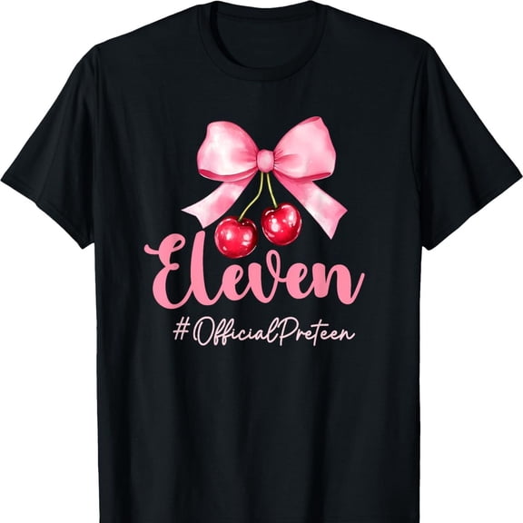 11th Birthday Coquette Bow Cherry 11 Year Old Birthday Girl T-Shirt