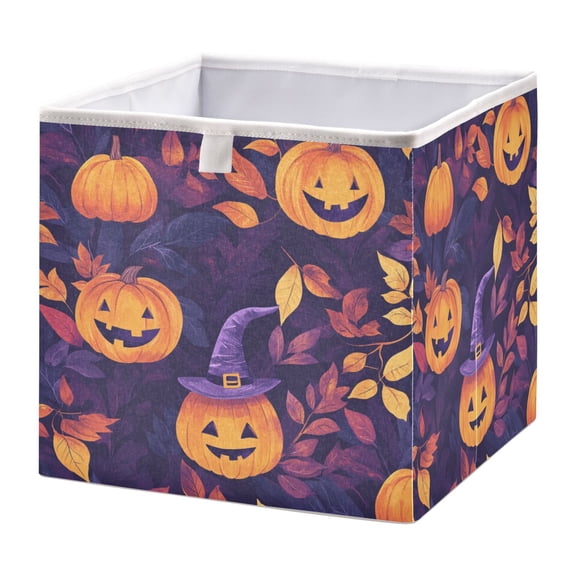 Foldable Fabric Storage Bin Home Cubes Clothing Organizer Bins Large Collapsible Box Basket for Home Organizer Hand-drawn Halloween Pumpkins