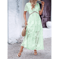 thumbnail image 6 of Women'S V Neck Short Sleeve Floral Lace Wedding Dress Bridesmaid Cocktail Party Maxi Dress Green XL, 6 of 7
