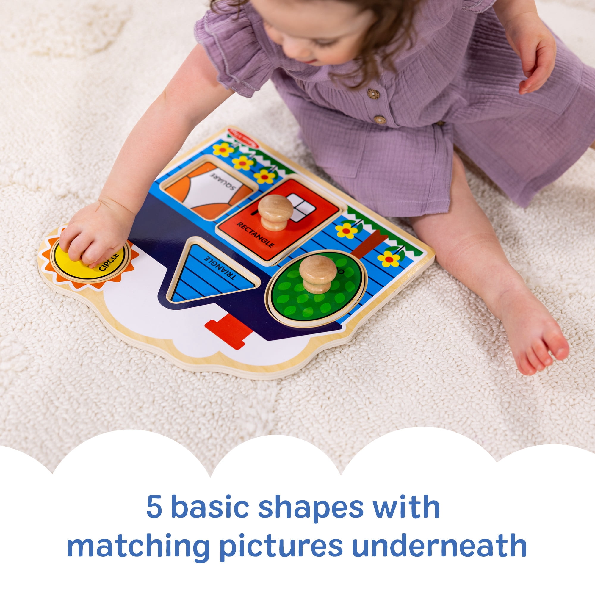 Melissa & Doug, Wooden Peg Puzzle, First Shapes, 5 Pieces with