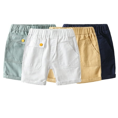 YTDSCS 1-8T Boys Cotton Shorts Summer Elastic Waist Casual Shorts Solid Colour with Pockets Five Pants for Baby Kids