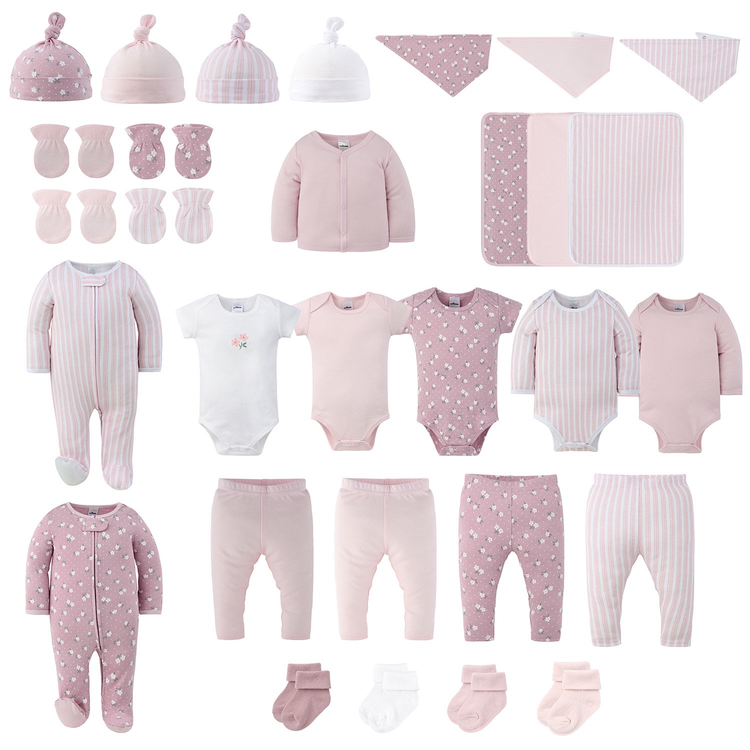 The Peanutshell Mauve Morning Baby Girl Layette Gift Set, Cotton Baby Clothes, 0-3 Months, 30 Piece Set