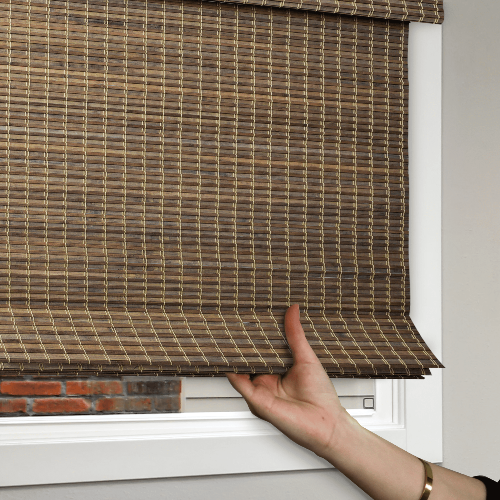 Natural Woven Top Down Bottom Up Cordless Bamboo Roman Shades for Windows, 63 in. W x 60 in. L, Smokey Ash