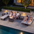 thumbnail image 3 of RADIATA 10-Piece Patio Furniture Set with Fire Pit Table, Outdoor Sectional with 43" 60000 BTU Firepit Table, Double Chaise Lounge, High Back Wicker Outdoor Sectional with Fire Pit Set,Light Gray, 3 of 13