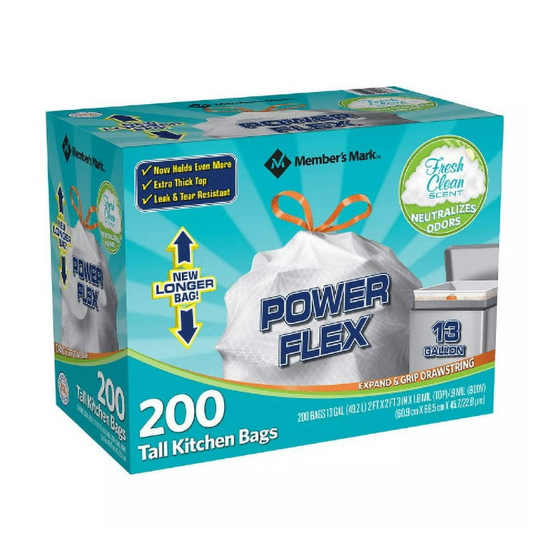 Power Flex Tall Kitchen Drawstring Trash Bags (13 Gallon, 2 Rolls of 100  ct., 200 count total)