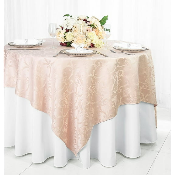 Wedding Linens Inc. 72"x72" Square Versailles Damask Jacquard Polyester Linen Tablecloth Table Overlays Toppers - Blush Pink