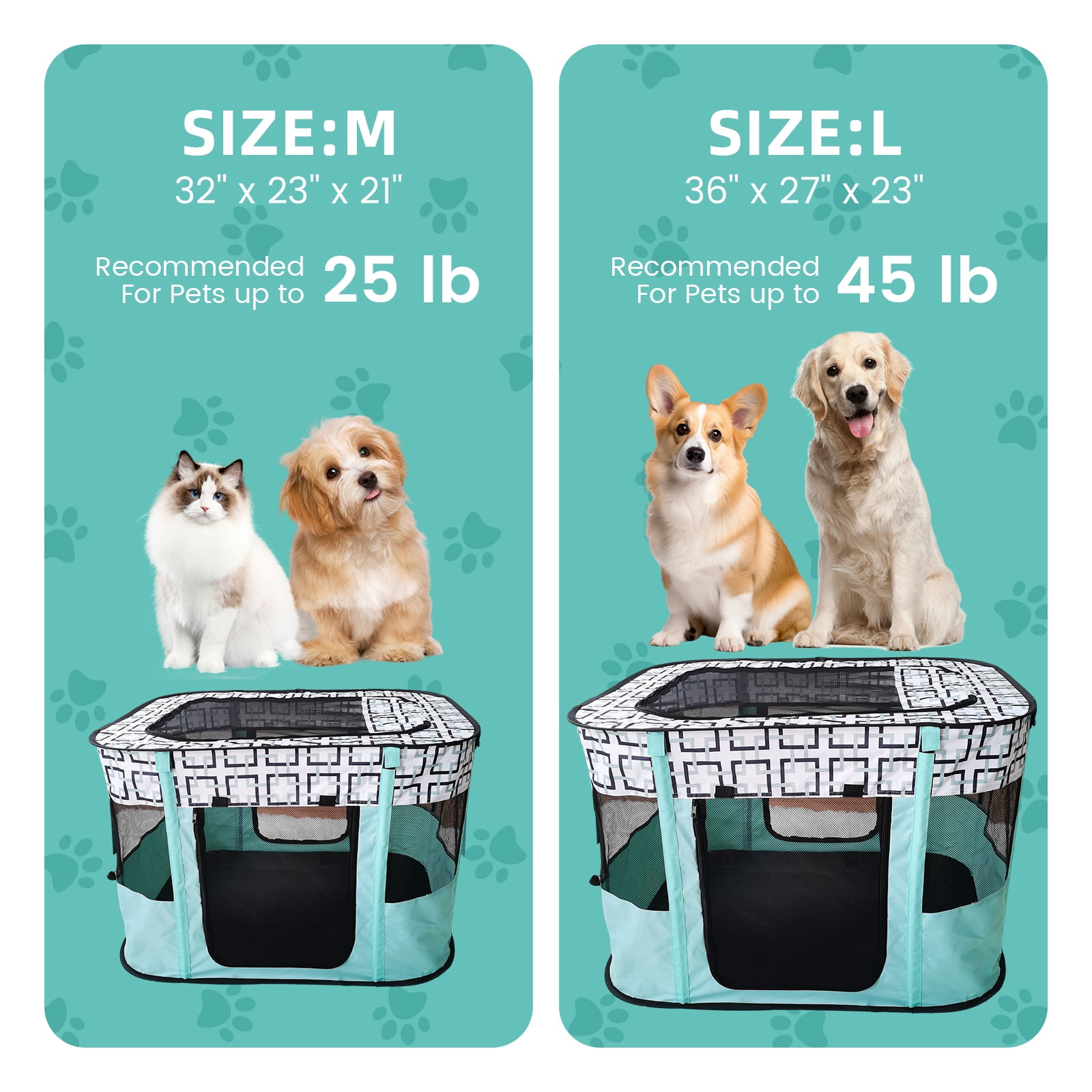Luxvie Portable Pet Playpen, Foldable Dog Cat Playpens Cat Cage Exercise Kennel Tent, Dog Kennel With Removable Shade Cover, Dog Crate Indoor Outdoor Travel Camping Use, Green
