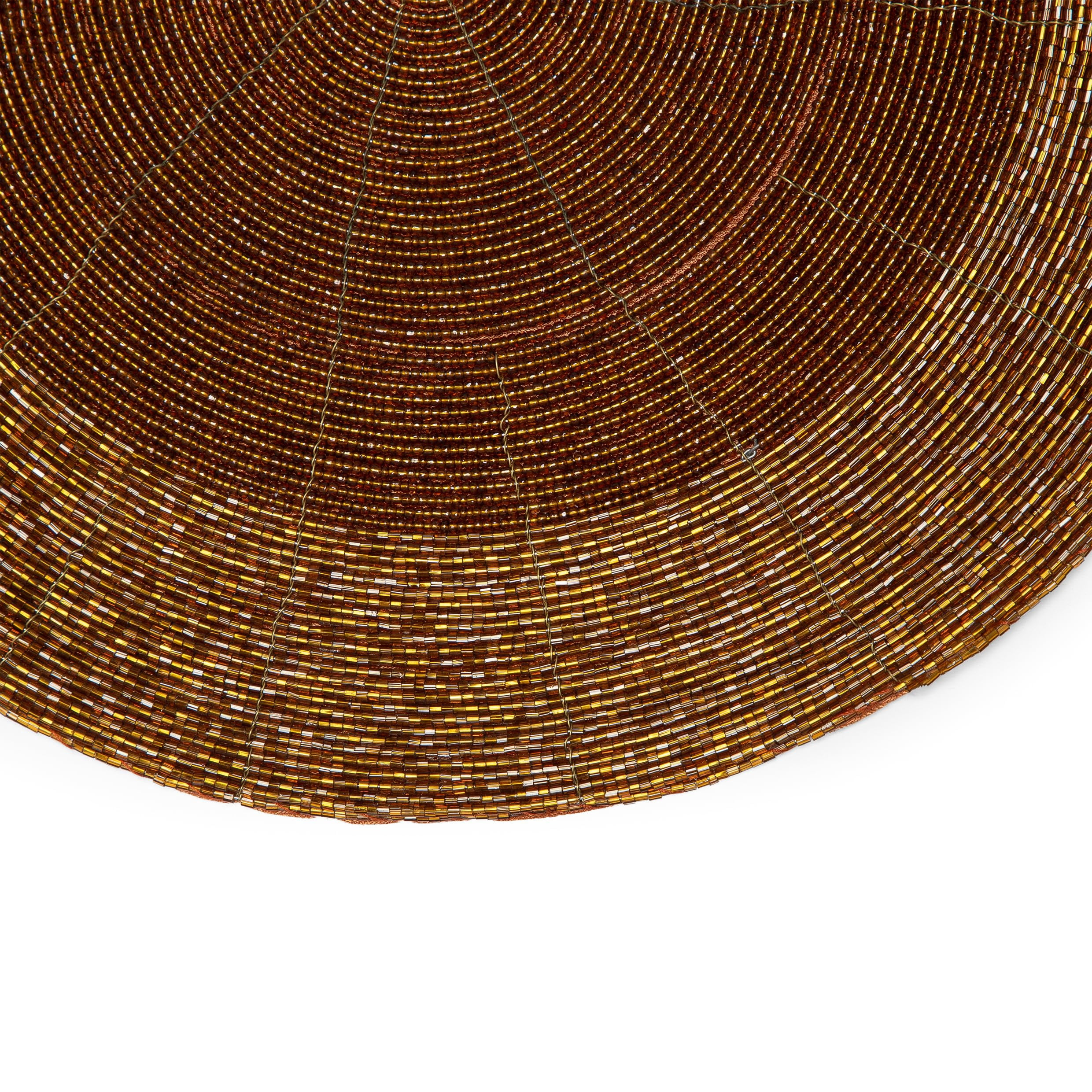 Homebia Designs Beaded Placemats Set of 4-13 Inch Round Decorative Table Chargers Plates - Rustic Farmhouse Handmade Glitz Table Mats for Dining Table, Holiday Parties, Wedding & Home Décor - Coffee