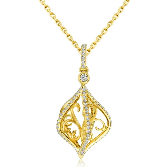 14k Yellow Gold Cage Swirl Diamond Fashion Pendant