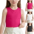 thumbnail image 1 of Crop Tops para Niñas, Camisetas sin Mangas de Cuello Redondo para Niña Casuales Ligeras de Color Sólido sin Mangas Cortas de Verano Rosadas 7-8 Años, 1 of 6