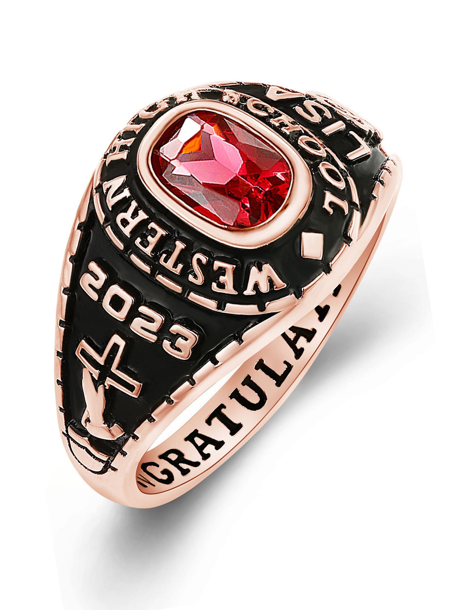 Mementos PJM Custom Women's Class Rings for High School or College-Sterling Silver 925/Rose Gold