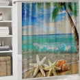 thumbnail image 6 of Orinice Ocean beach shower curtain starfish shell sand palm leaf blue sky natural scenery seaside view bathroom fabric decoration 36x72, 6 of 7