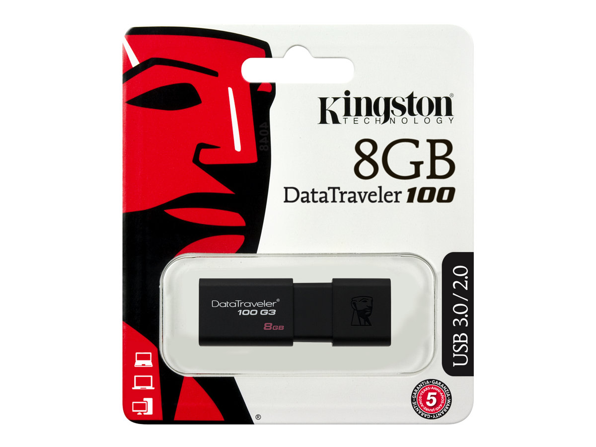 Kingston DataTraveler 100 G3 - USB flash drive - 8 GB - USB 3.0 - black - for P/N: MLWG3ER - image 5 of 5