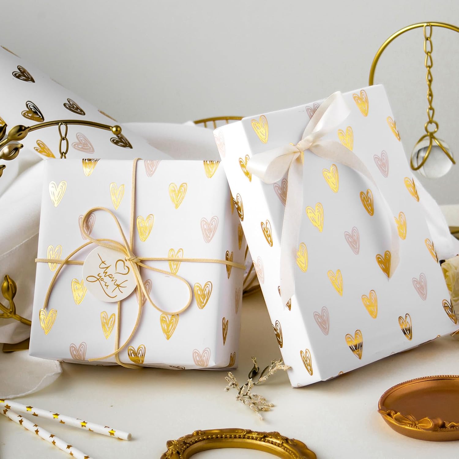 HOMERAL Foil Hearts Wrapping Paper Roll - 17in x 33ft photo 3